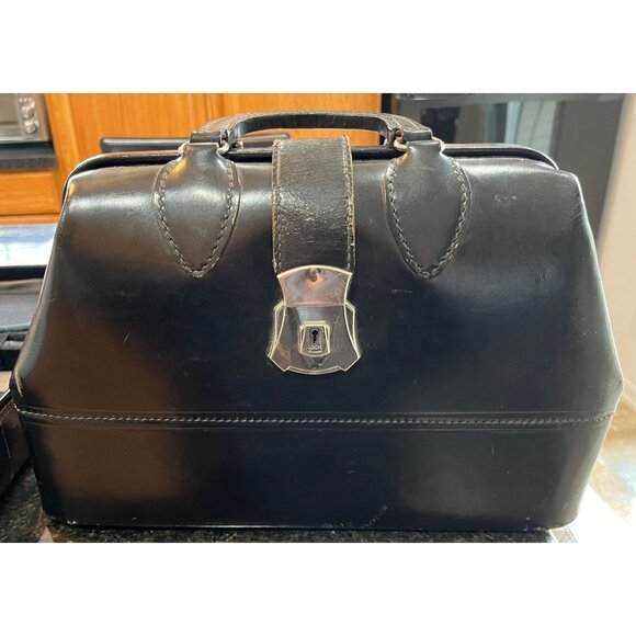 Vintage Emdee Schell Leather CompanyBlack Doctor's Bag 5681-70385 Silver Tone
